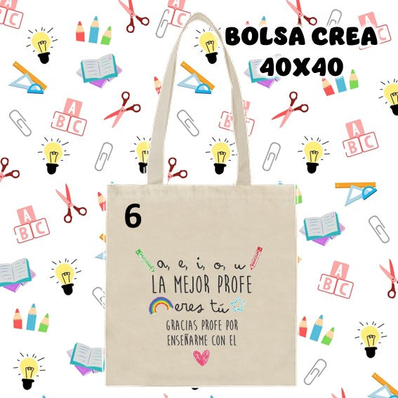 Bolsa crea Tamaño 40x40  personalizado día del profesor/a