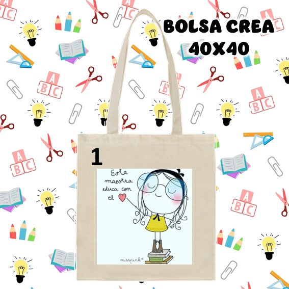 Bolsa crea Tamaño 40x40  personalizado día del profesor/a