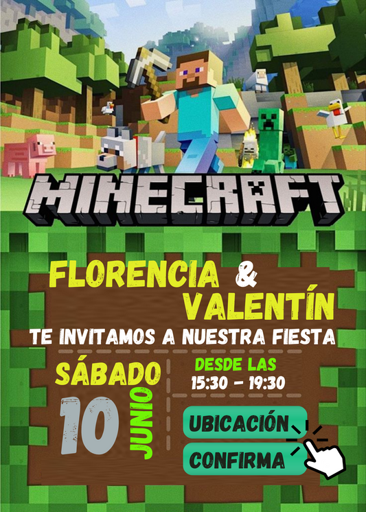 Invitación virtual con botones de confirmación Minecraft