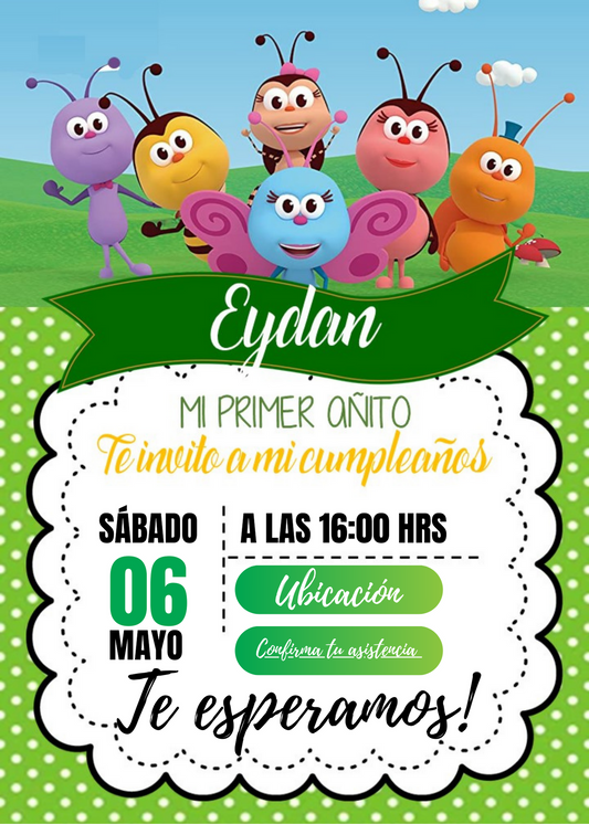 Invitación virtual con botones de confirmación Bichikids