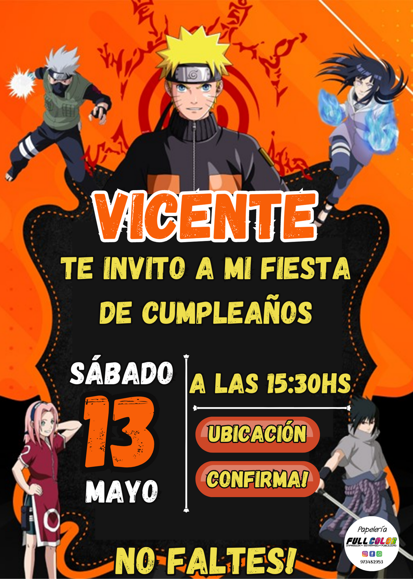 Invitación virtual con botones de confirmación Naruto